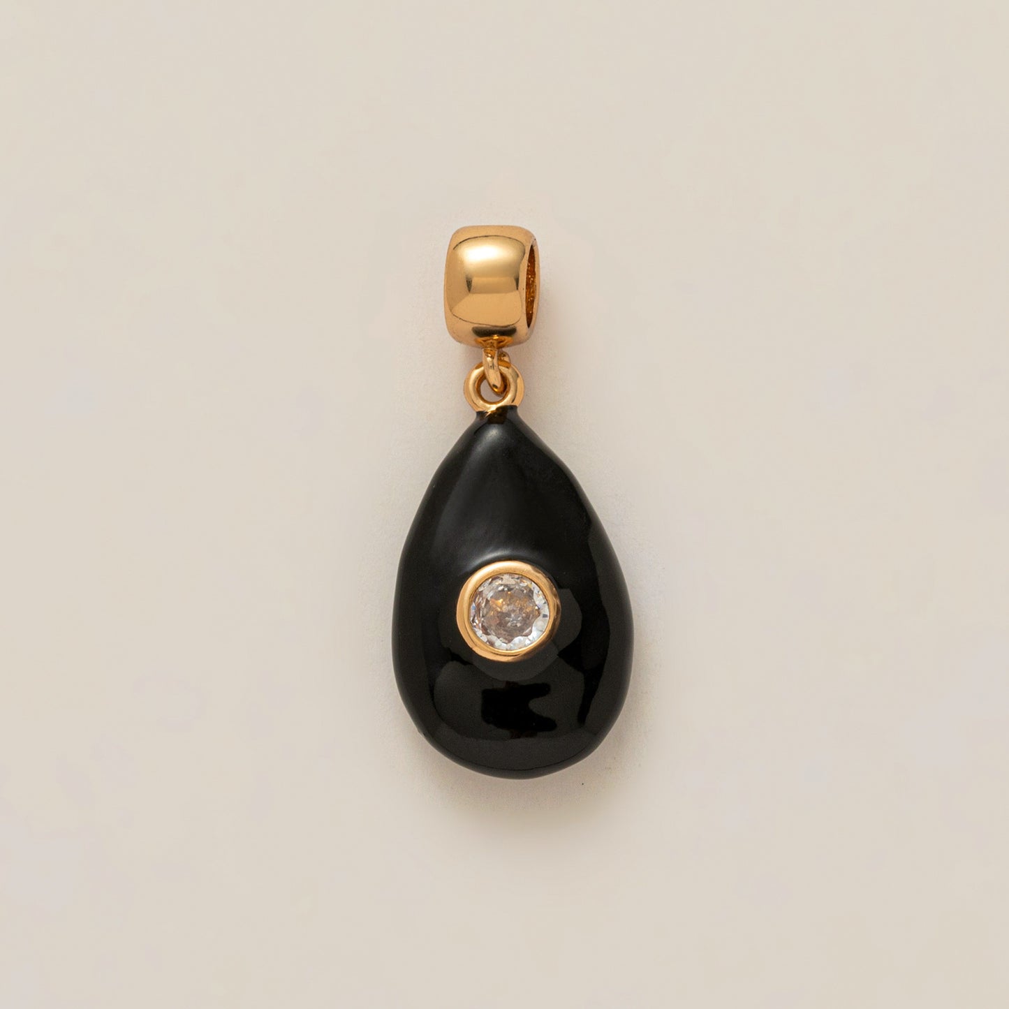 Vintage Stainless Steel Teardrop Pendant with Cubic Zirconia and Enamel Plating