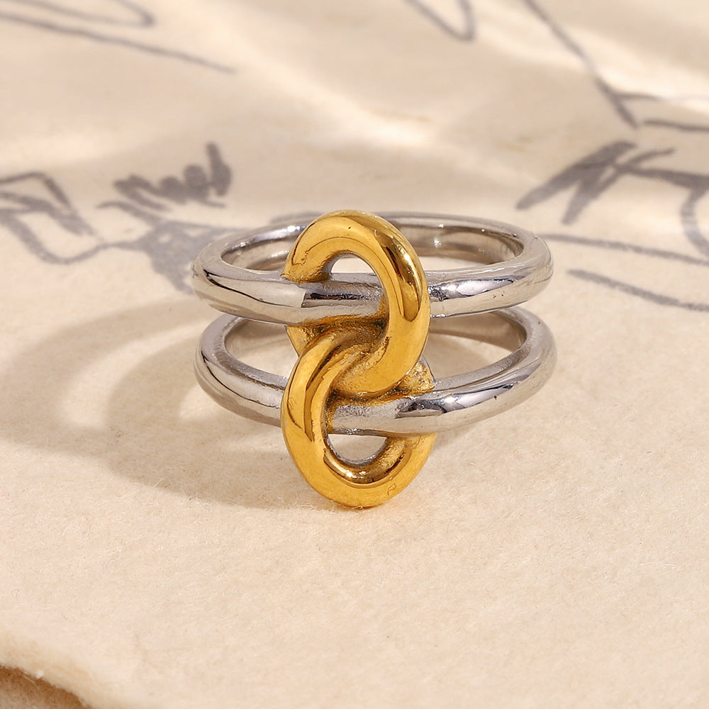 Fashionable Geometric Stainless Steel Ring with 18K Gold Plating for Women