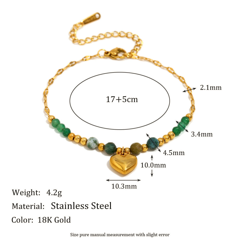 Fashionable Vintage French-Style Stainless Steel Plated 18K Gold Heart and Lips Bracelet for Women