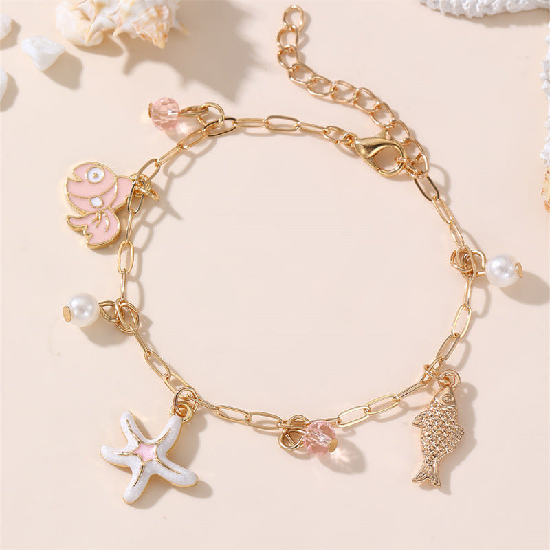 Pulsera Infantil Temática del Océano con Colgante en Forma de Estrella, Fabricada en Resina y Plástico, Diseño Artesanal para Niñas de 6 a 10 Años