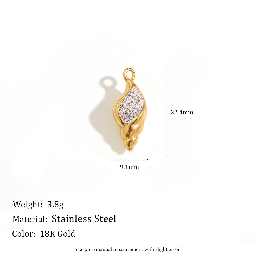 18K Gold Plated Stainless Steel Animal Bee Coin Shell Cubic Zirconia Pendant Charm Bar