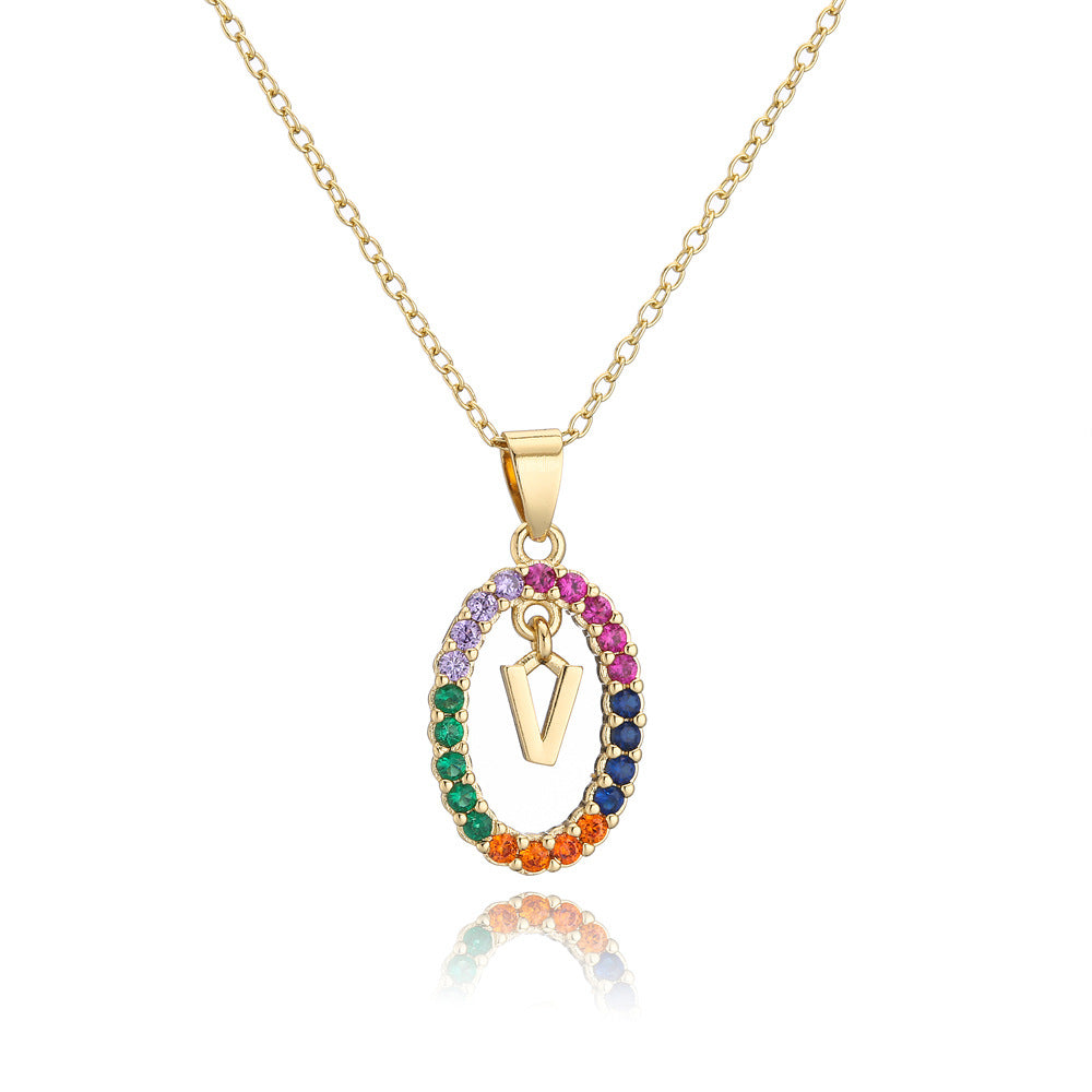 Minimalist Gold Plated Brass Letter Cubic Zirconia Pendant Necklace for Women