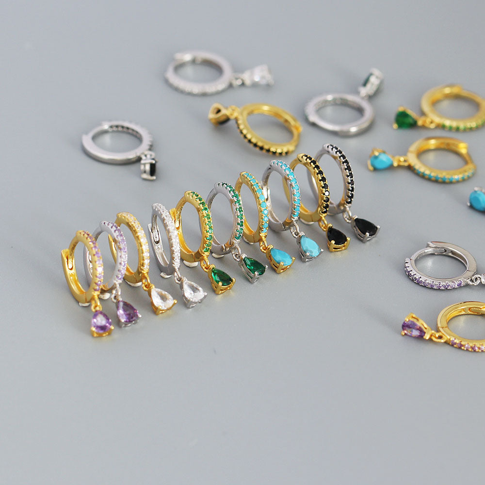 Luxury Elegant 925 Sterling Silver Teardrop Geometric Diamond Hoop Earrings for Women
