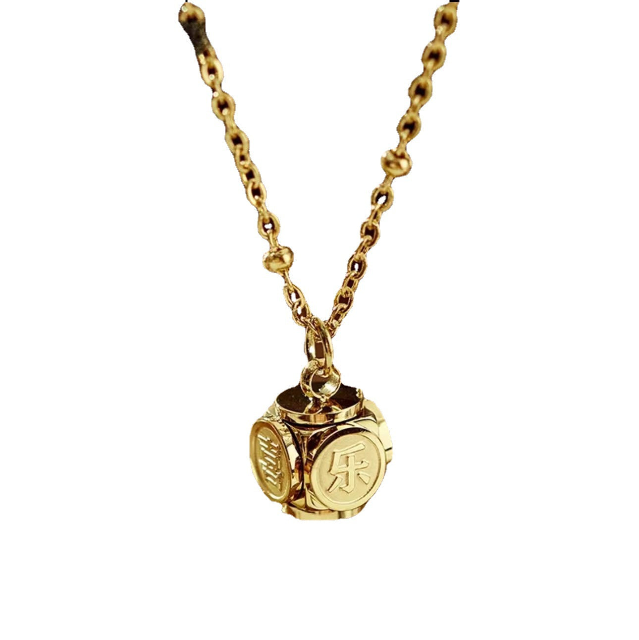 Geometric Chinese Character Pendant Necklace in Titanium Steel with Gold Inlay for Women