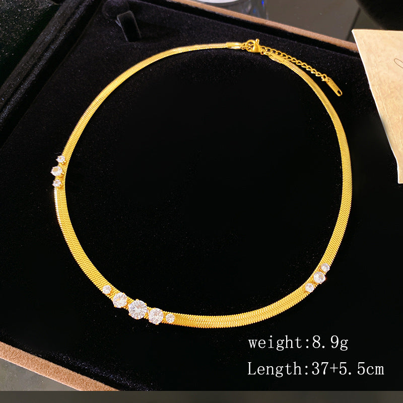 Vintage Rhinestone Pearl Plated Titanium Steel Snake Chain Necklace Unisex