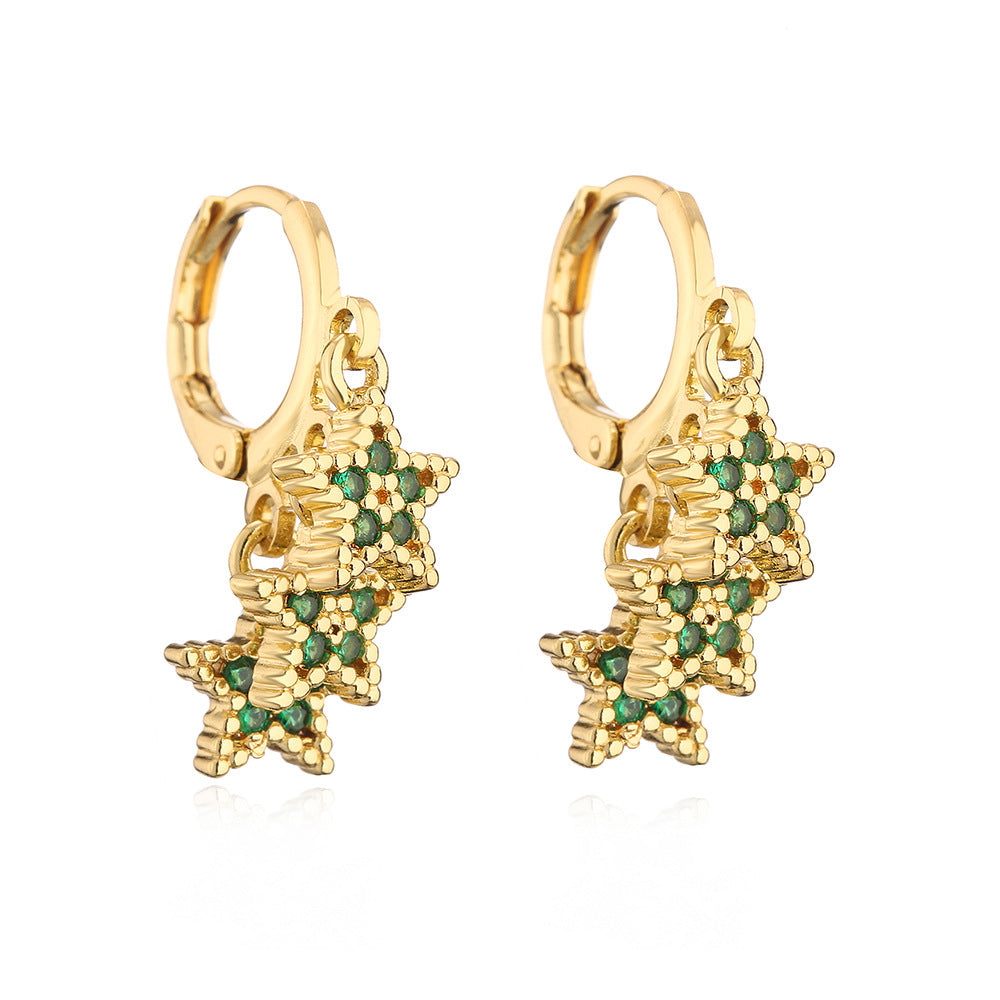Minimalist Geometric Star Earrings for Women with Copper Base Plated in 18K Gold and Zircon Inlay