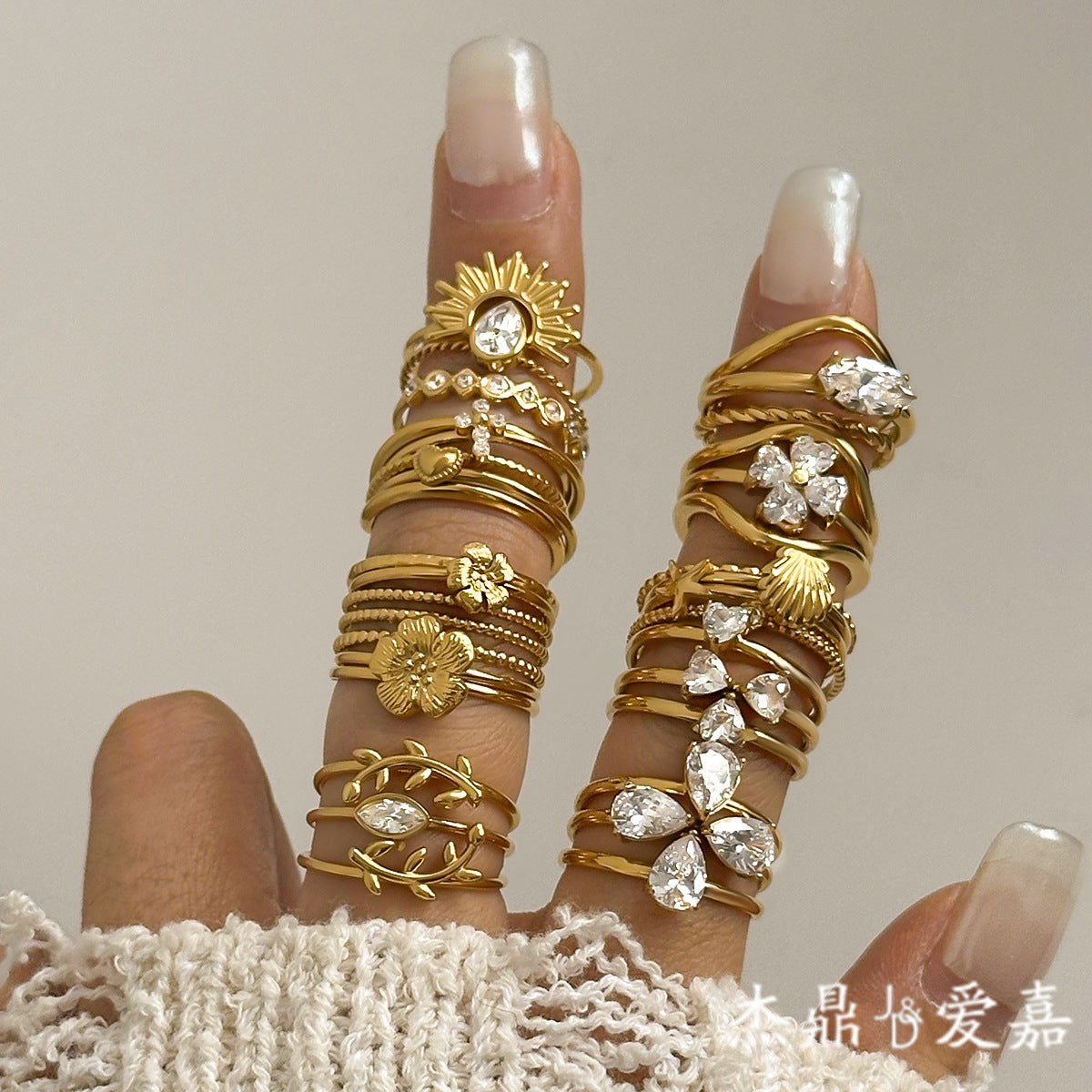 Geometric Floral Plated Stainless Steel Ring for Women