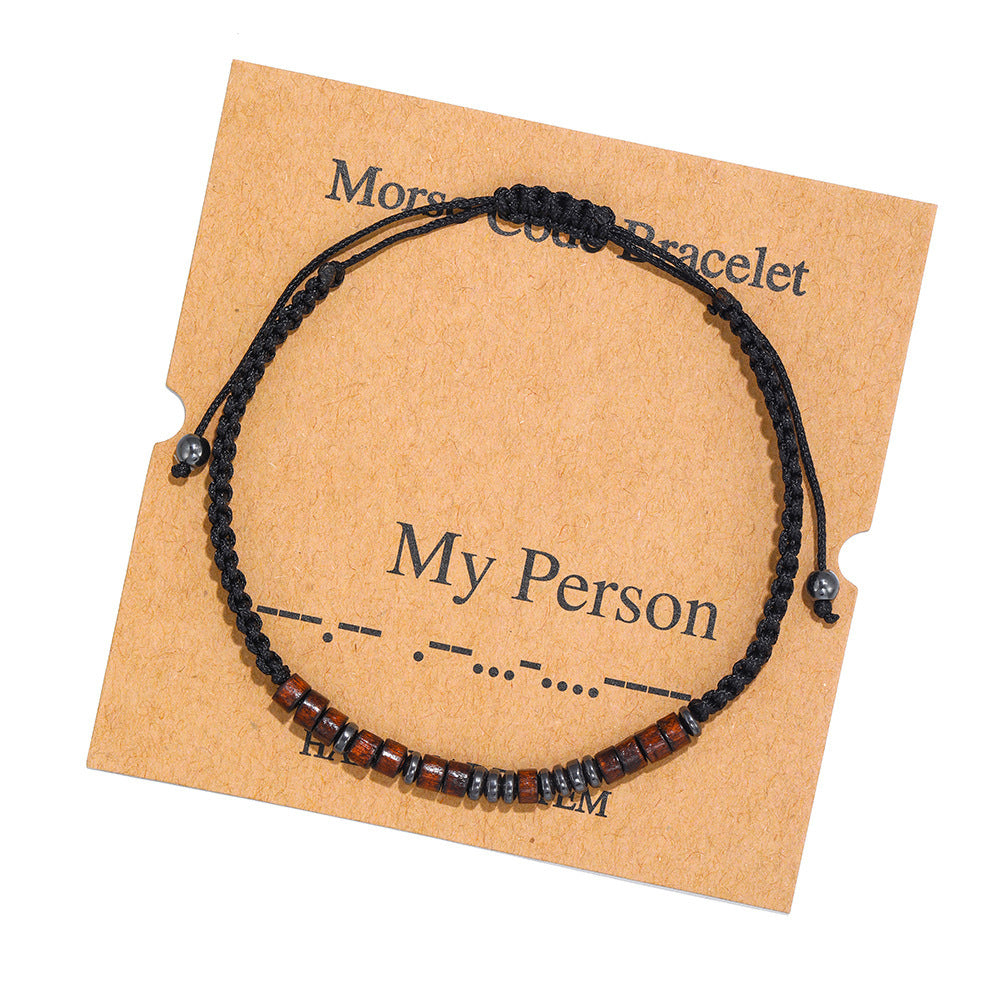 Morse Code Letter Number Wood Bracelet for Unisex