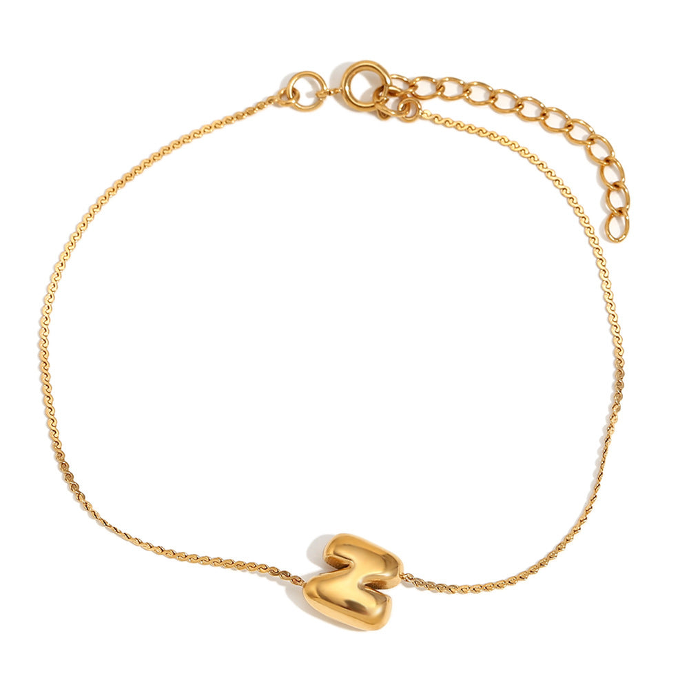 Pulsera de Burbujas para Mujer de Acero Inoxidable con Letra S Minimalista y Chapado en Oro de 18K