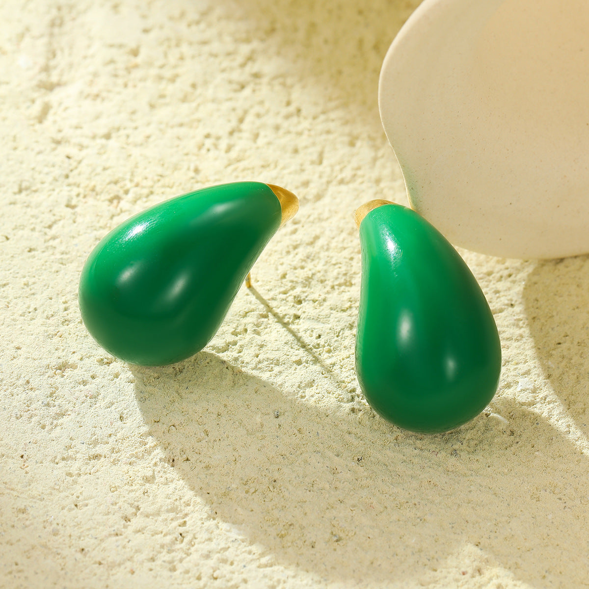 Minimalist Titanium Steel Drop-Shaped Earrings with Enamel Finish in Green, Polished Surface, Fashionable and Versatile for Women