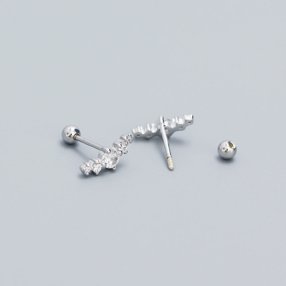 Minimalist Sweet 925 Sterling Silver Geometric Round Cubic Zirconia Stud Earrings