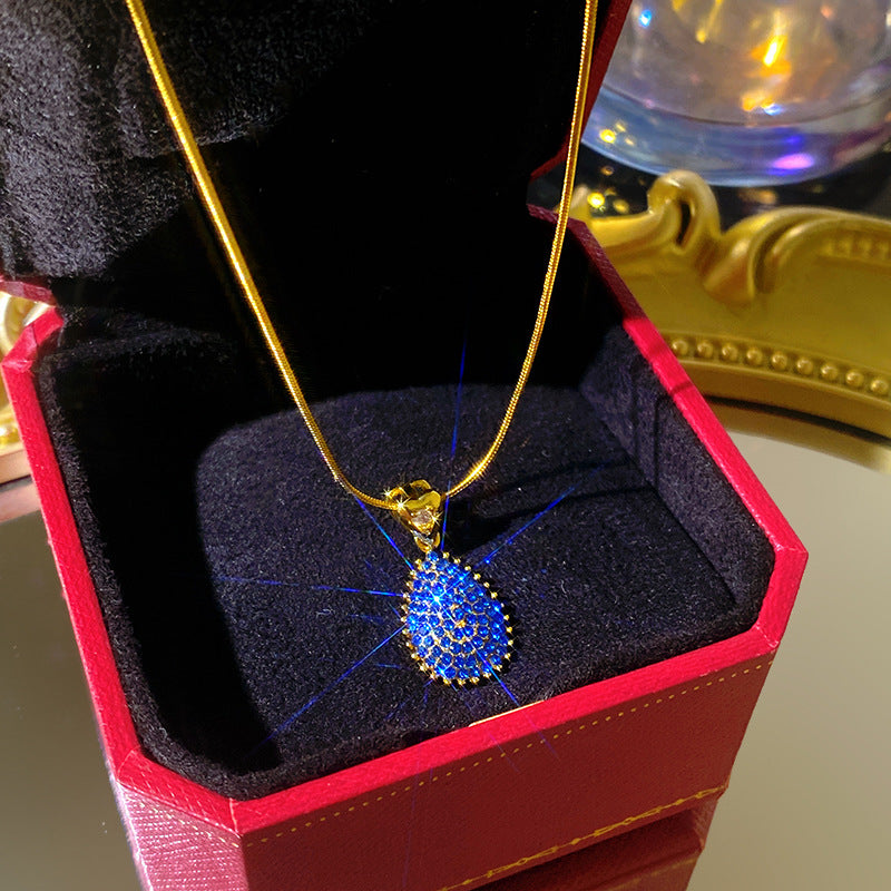 Minimalist Sweet Teardrop Heart Cubic Zirconia Plated Titanium Steel Necklace with Brass Pendant Cable Chain for Unisex