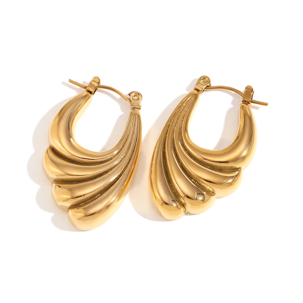 Orecchini da donna alla moda in acciaio inossidabile a forma di onda con placcatura in oro 18 carati