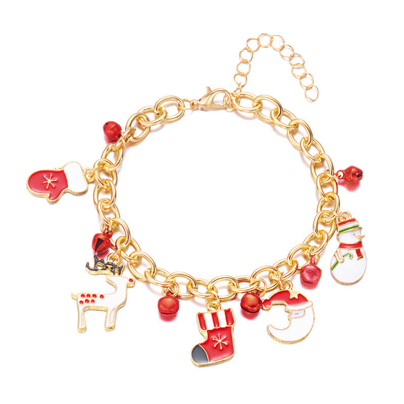 Fashionable Enamel Alloy Bracelet with Santa Claus and Reindeer Motifs for Women, Holiday-Themed Geometric Cartoon Design