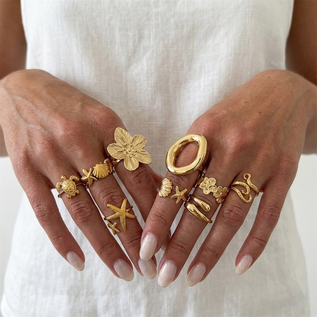 Sweet Pink Floral Irregular Adjustable Ring Set for Women