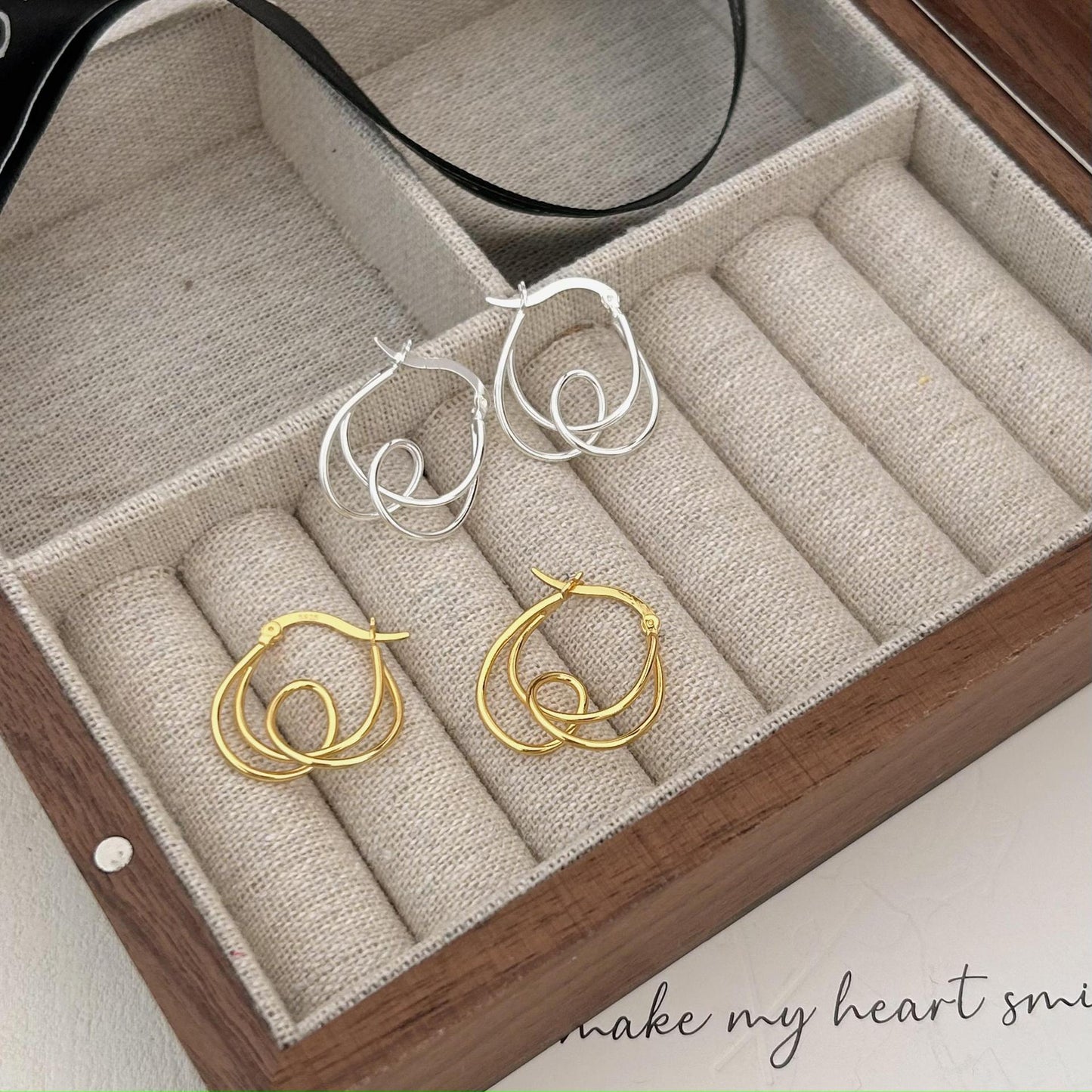 Minimalist Sweet 925 Sterling Silver Plated Geometric Knot Hoop Earrings for Women