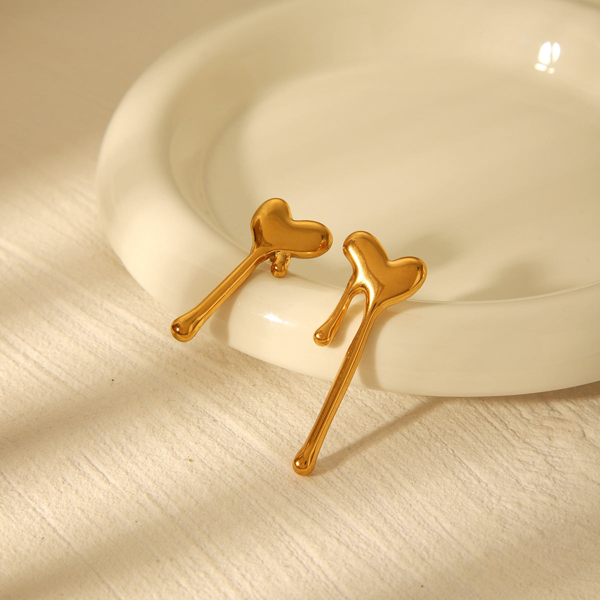 Minimalist 18K Gold Plated Stainless Steel Melted Heart Stud Earrings for Women