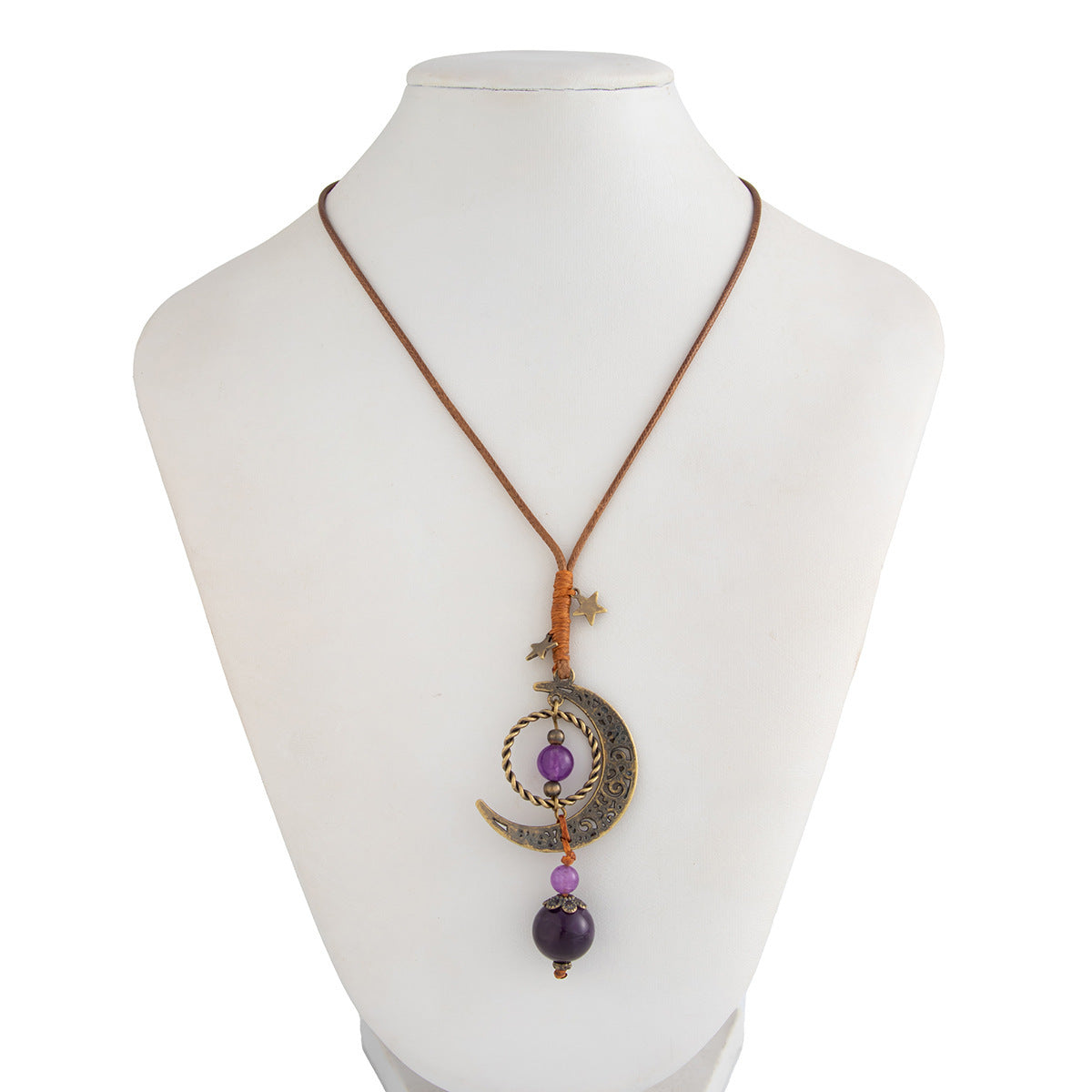 Vintage Bohemian Moon and Star Geometric Zinc Alloy Plated Pendant Multi-layer Necklace for Women