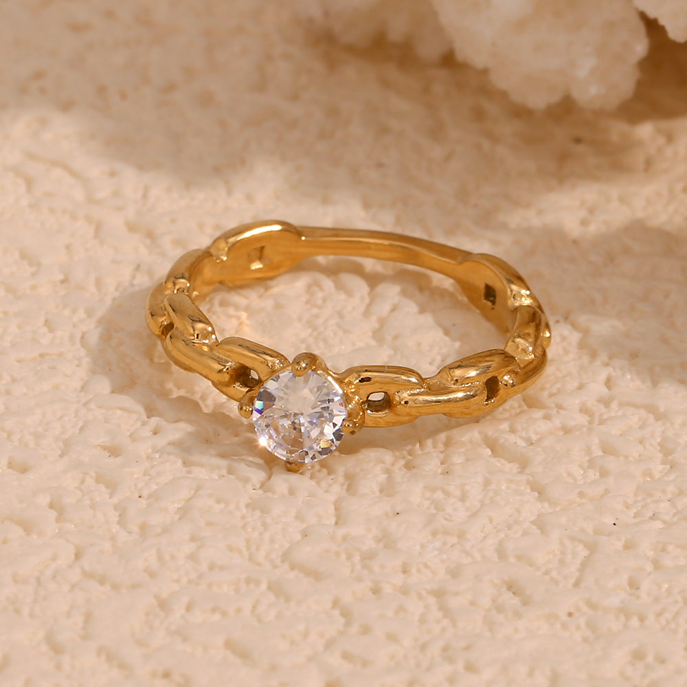 Anillo pequeño de acero inoxidable con diseño geométrico minimalista chapado en oro de 18 quilates para mujer