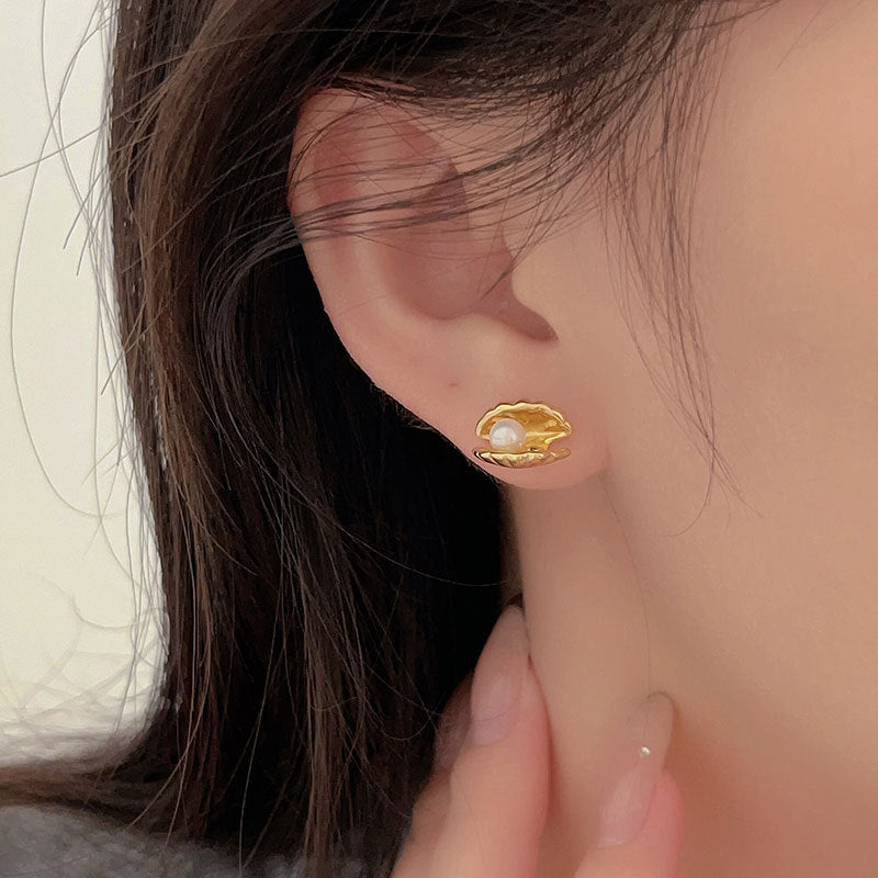 Minimalist Sweet 925 Sterling Silver Geometric Pearl Stud Earrings Gold Plated