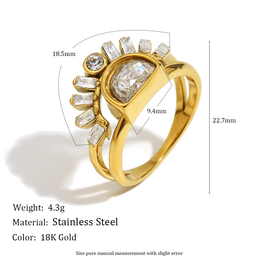 Minimalist Geometric Stainless Steel Plated 18K Gold Vintage Sun Double Layer Ring for Women