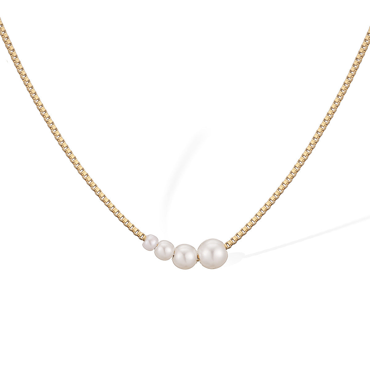 Minimalist 18K Gold Plated Geometric Stainless Steel Pearl Necklace for Women