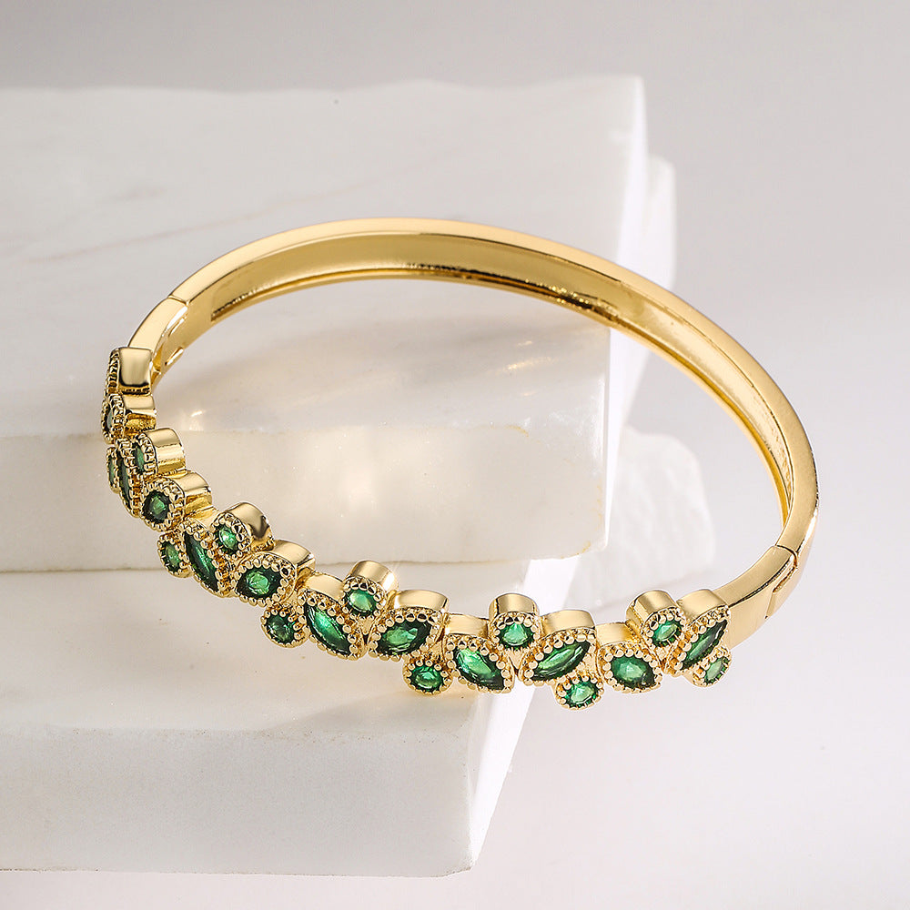 Elegant Geometric Copper Bracelet with 18K Gold Plating and Micro-Pave Zirconia for Women