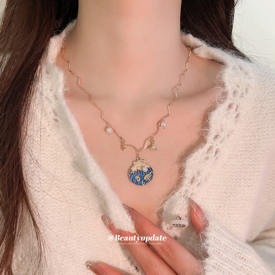 Collana Minimalista a Forma di Stella in Conchiglia Placcata Oro da Donna, Delicata Catena per Clavicole per Vacanze al Mare e Uso Quotidiano