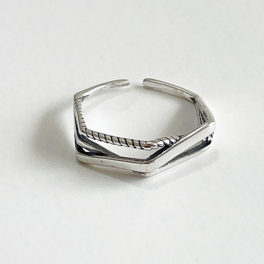 Anillo Corazón Geométrico Trenzado de Plata de Ley 925 Minimalista Vintage para Mujer
