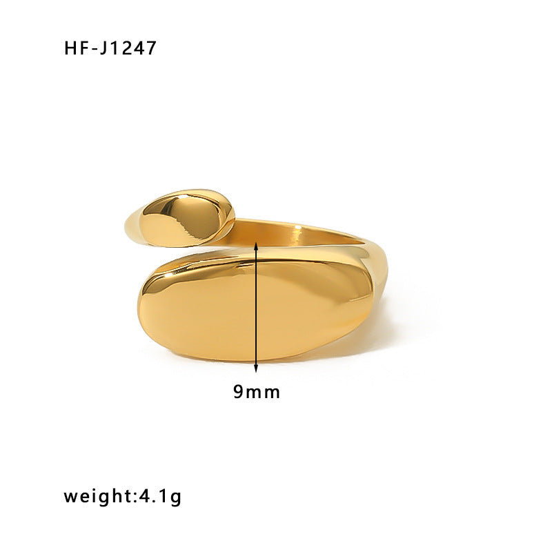 Minimalist Geometric Shaped Adjustable Opening Ring in Titanium Steel with 18K Gold Plating for Women