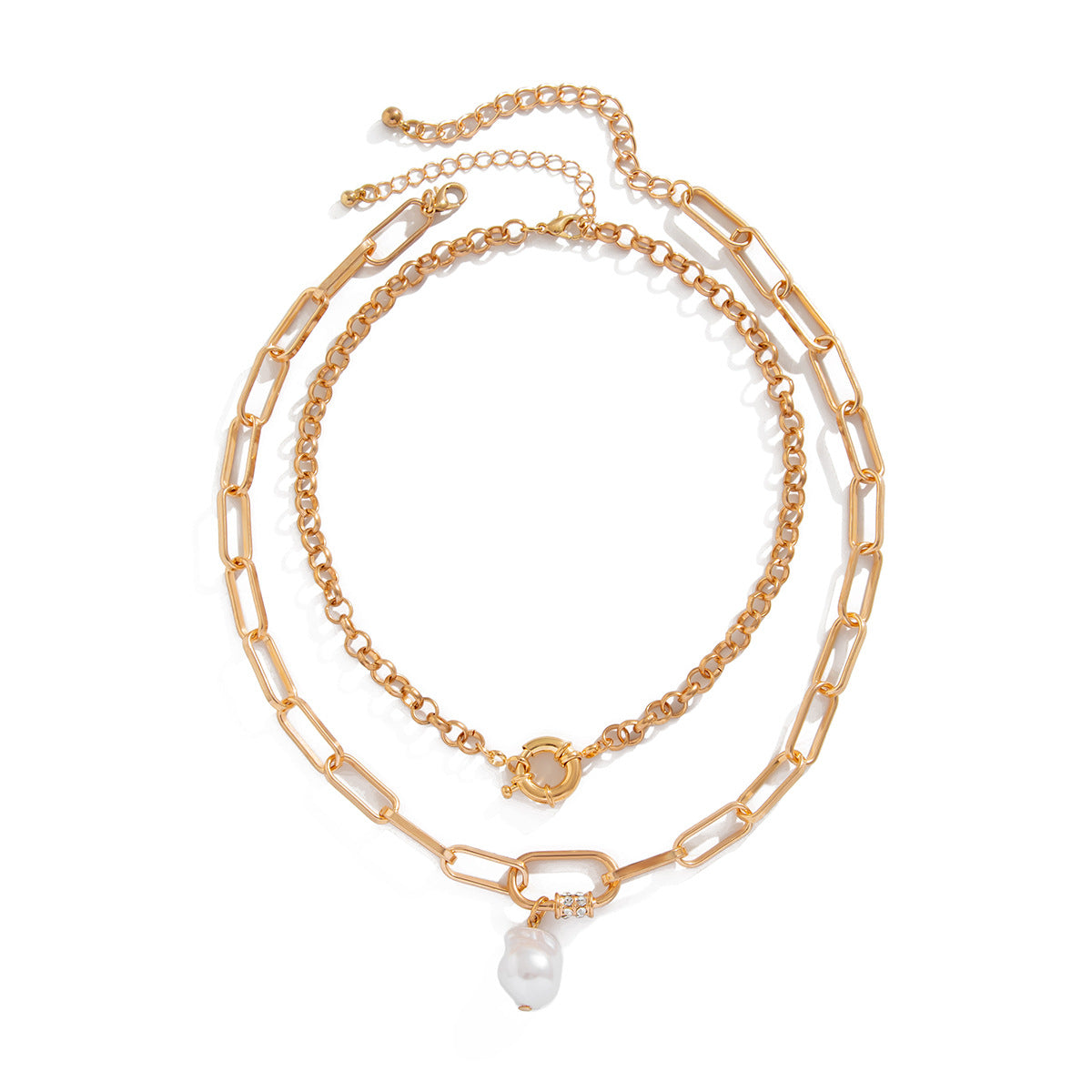 Elegant Geometric Alloy Plated Multi-Layer Baroque Pearl Necklace for Women