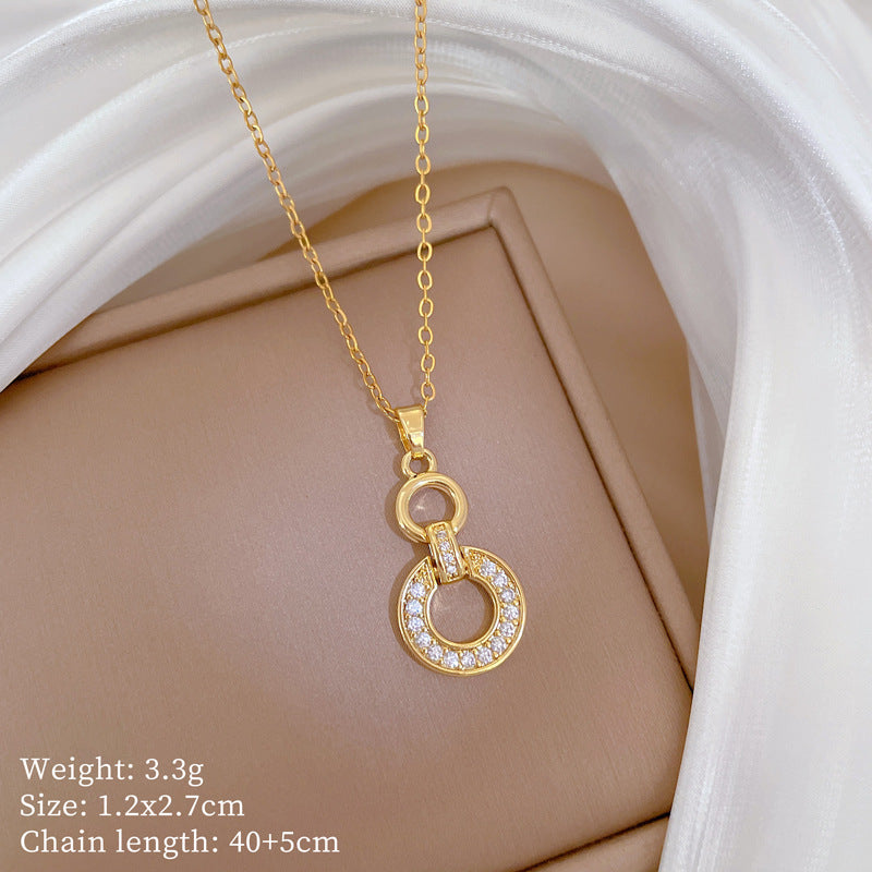 Luxury Titanium Steel Geometric Rhinestone Necklace and Earrings Set