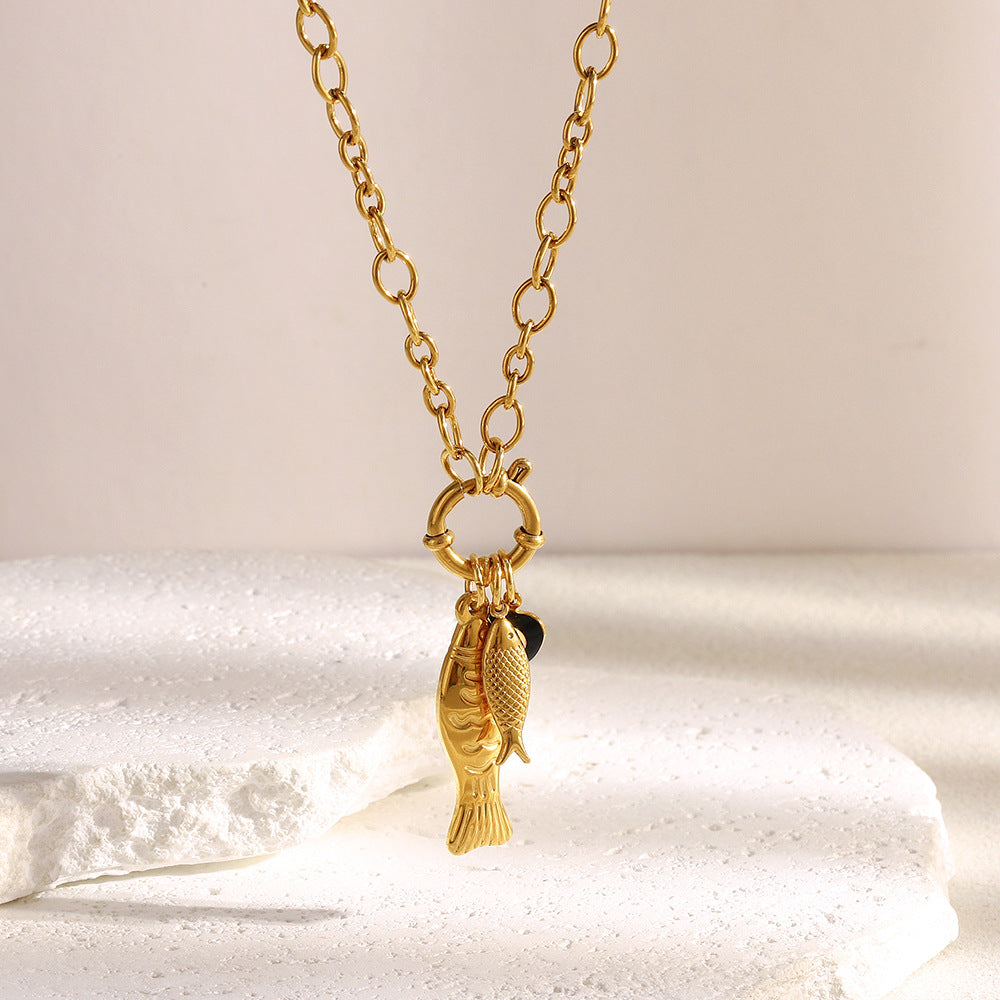 Minimalist Irregular Fish Pendant Necklace in Stainless Steel with 18K Gold Plating for Women