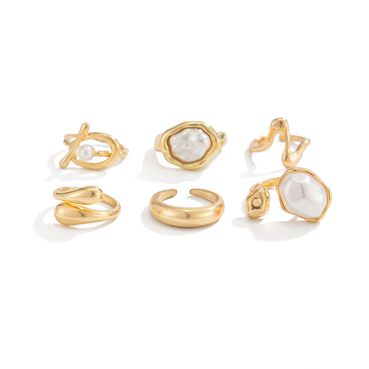 Sweet Geometric Heart Zinc Alloy Plated Ring with Baroque Pearl Inlay Floral Design for Women