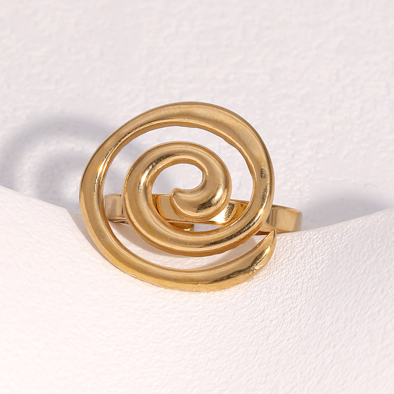 Minimalist Geometric Spiral Design Stainless Steel Ring with 18K Gold Plating for Women