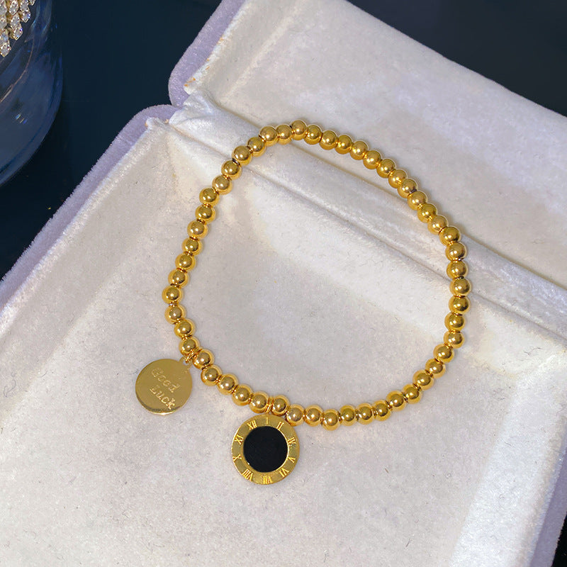 Gold Plated Titanium Steel Round Geometric Bracelet with Smile Element
