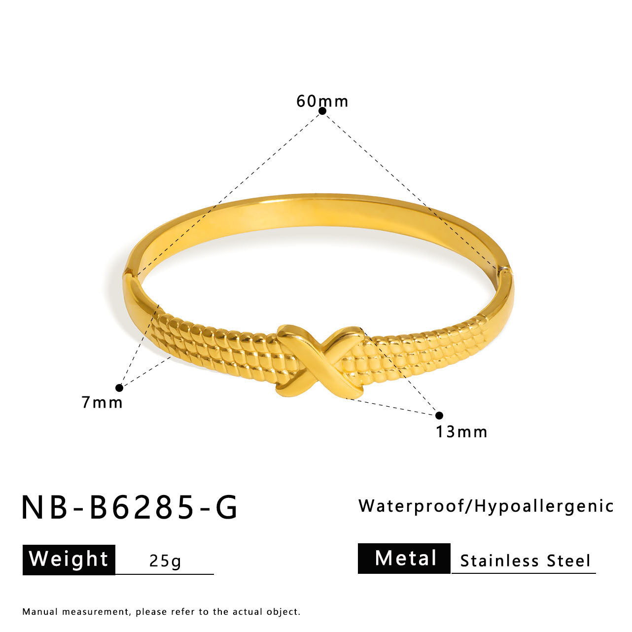 Minimalist X-Shaped Stainless Steel Bracelet with Vacuum Electroplated 18K Gold Finish, Adjustable Clasp Design