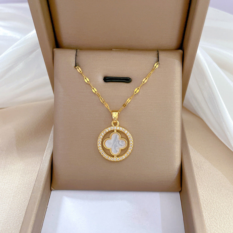 Collar de lujo unisex con cadena para labios de acero titanio con incrustaciones de diamantes de imitación geométricos