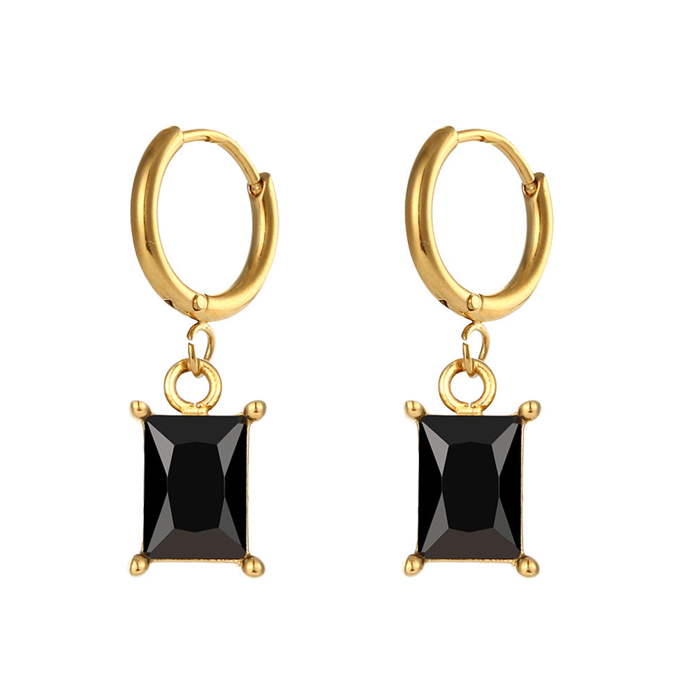 Fashionable Water-Drop-Shaped Stainless Steel Stud Earrings with Rhinestone Inlay for Women Geometric Design