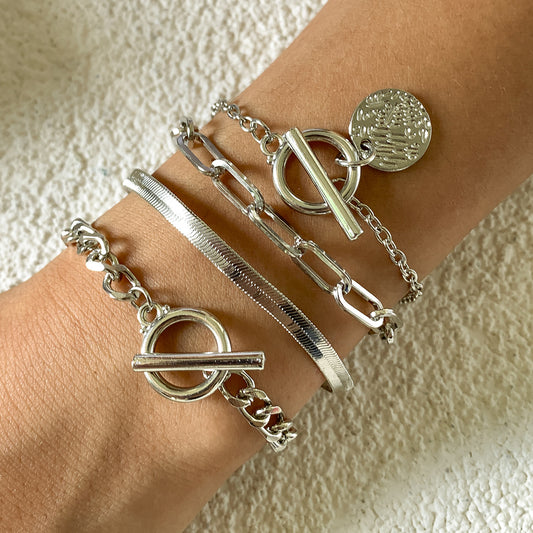 Set di braccialetti a catena snake e ciondolo geometrico minimalista in lega con finitura placcata - Stile dolce e grintoso