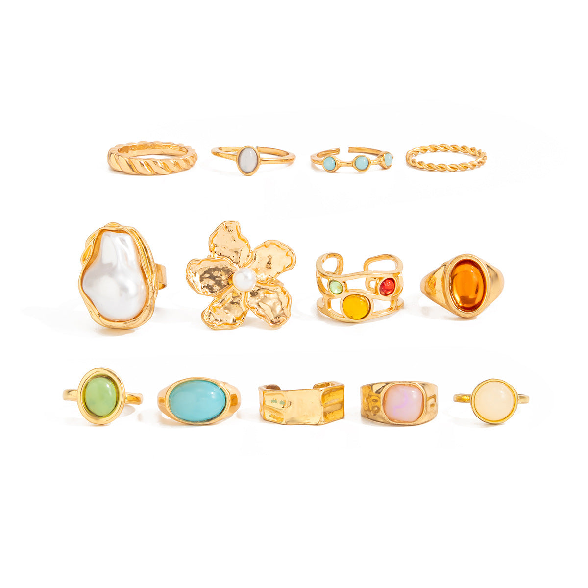 Sweet Geometric Floral Resin Ring with Faux Pearl Inlay Plated Finish for Women