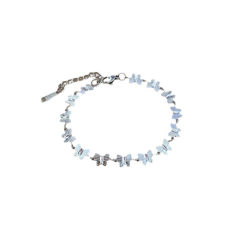 Minimalist Vintage Butterfly Chain Bracelet for Women and Men Titanium Steel Wavy Texture Bean Pattern