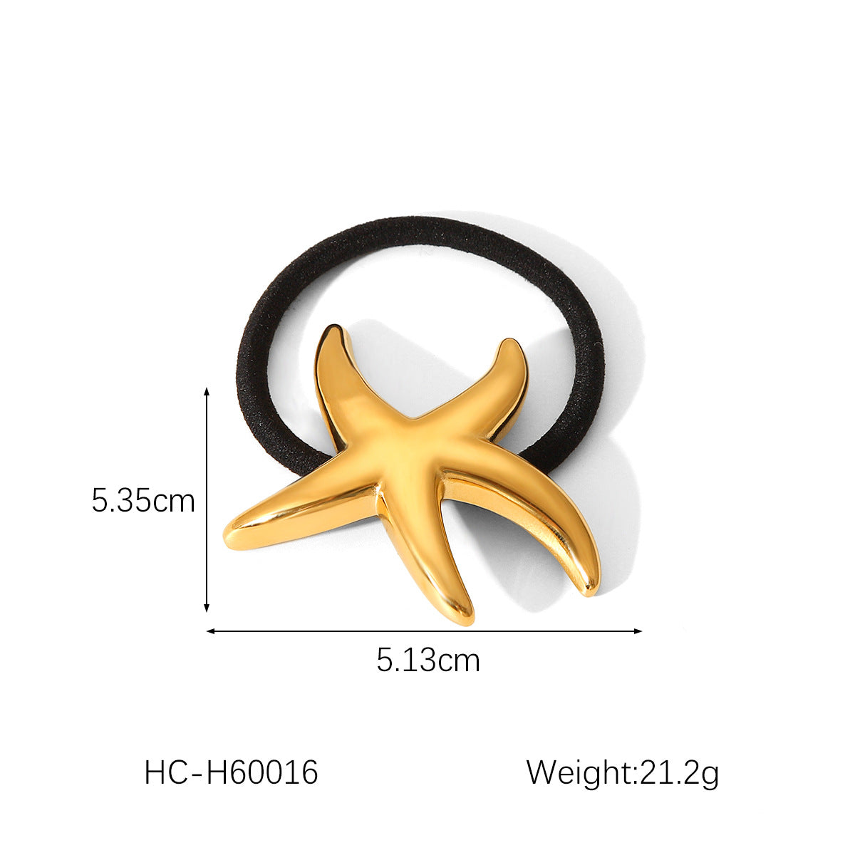 Trendy 18K Gold Plated Stainless Steel Seashell Starfish Hair Tie with Rhinestone Inlay for Women