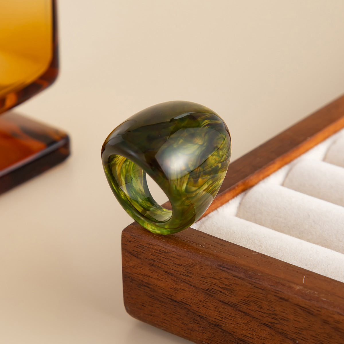 Vintage Gradient Geometric Oval Resin Ring for Women