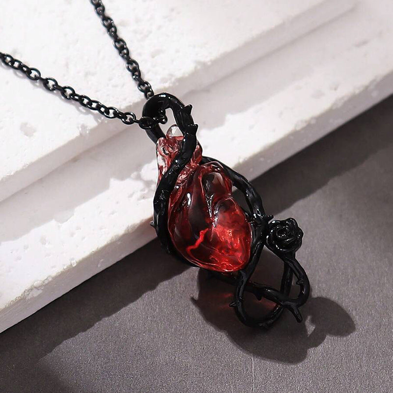 Collar vintage gótico punk con colgante de espina y corazón, diseño geométrico de aleación, acabado galvanizado, joyería de moda unisex para Halloween