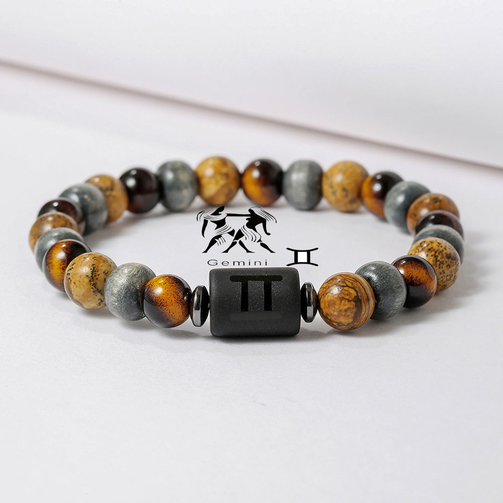 Handmade Round Tiger's Eye Beaded Bracelet Zodiac Constellation Design Unisex