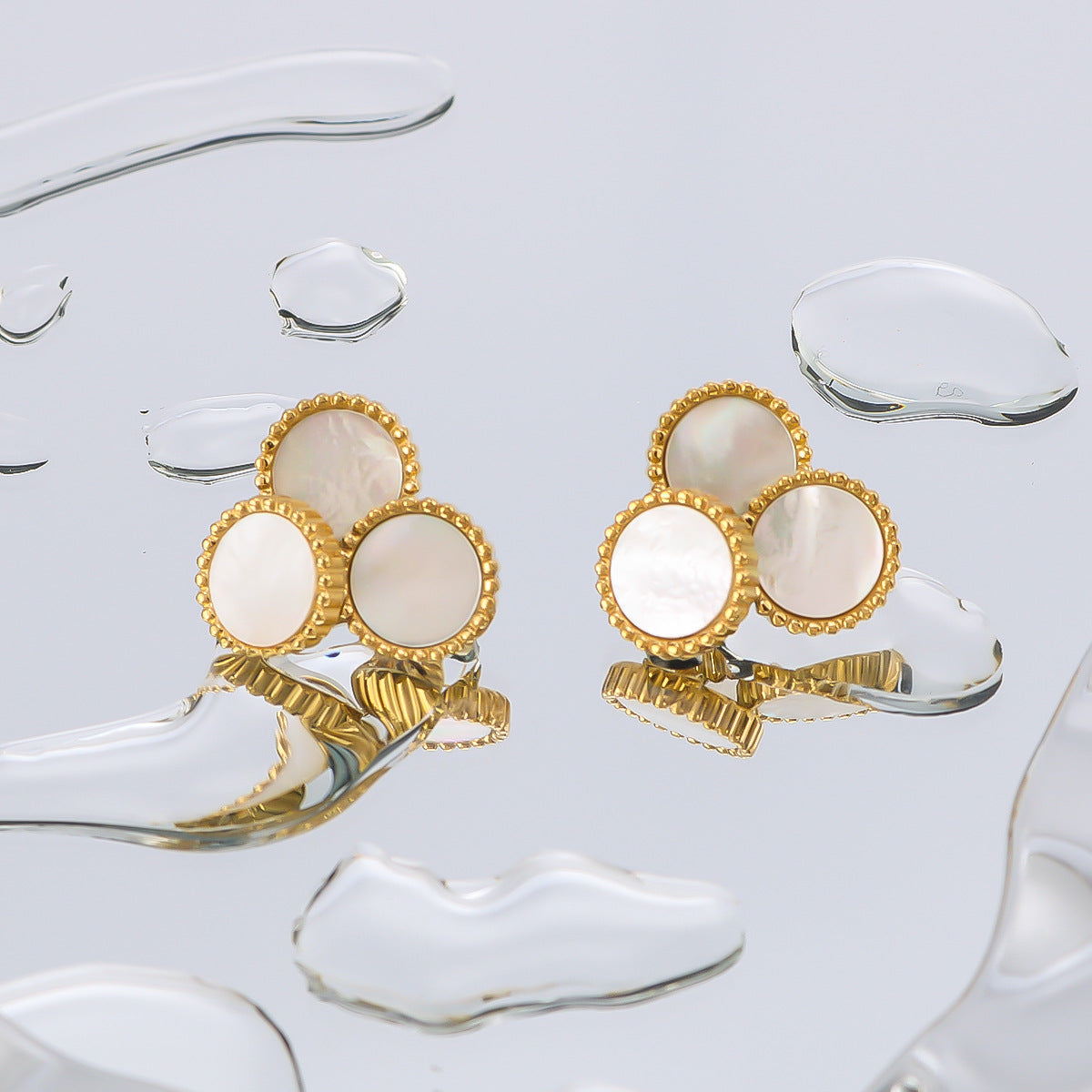 Minimalist Geometric White Abalone Inlaid Stainless Steel Earrings with 18K Vacuum Plating Hypoallergenic Finish