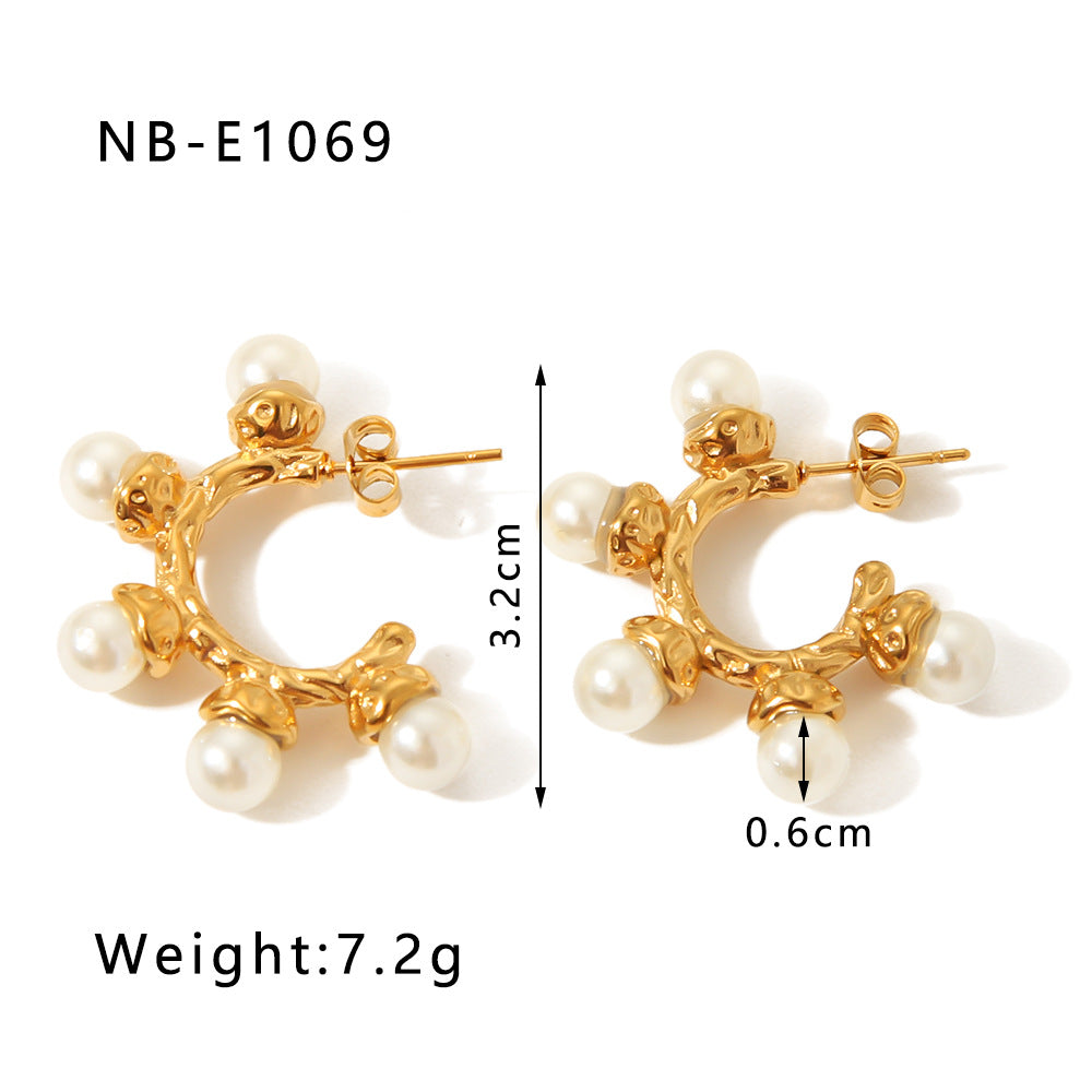 INS Style Geometric Stainless Steel Ear Cuffs with Zirconia and Pearl Accents for Women