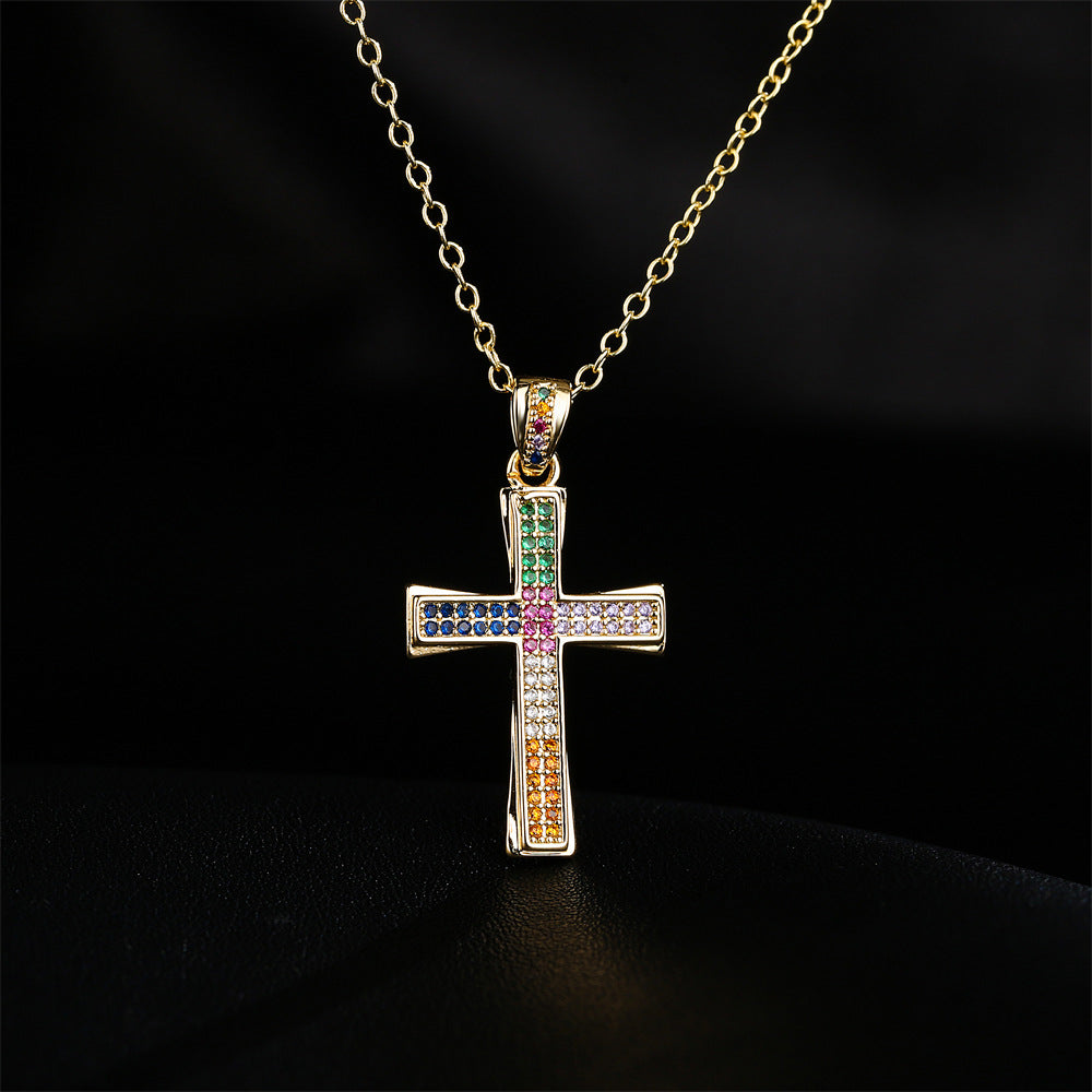 Collana con Ciondolo Geometrico Vintage da Donna con Base in Rame Placcata Oro 18K e Intarsi in Zirconi Colorati
