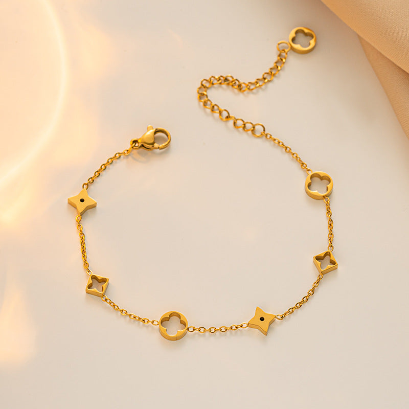 Bracciale minimalist in acciaio al titanio a forma di lettera per donna con finitura galvanizzata, accessorio di moda ipoallergenico